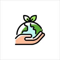 Save the earth icon with hand holding a globe vector