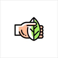 A hand holding a leaf icon vector