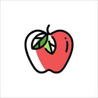 An apple with a leaf on it is shown in a line drawing vector