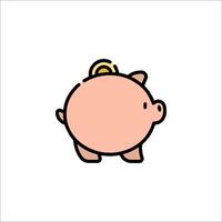 A cartoon pig with a gold coin on its head vector