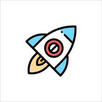 A rocket ship icon with a red and blue circle vector