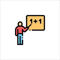 A man is pointing to a board with a number on it vector