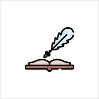 A book with a feather pen icon vector