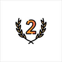 The number two is in the center of a laurel wreath vector