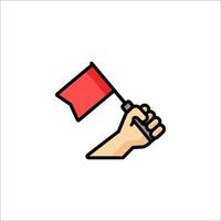 A hand holding a red flag icon vector
