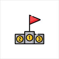 A red flag on top of a podium with three gold coins vector