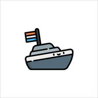 A boat with a flag on it is shown in a flat style vector
