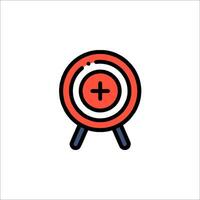 A red and white icon of a target vector