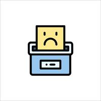 A sad face icon in a box with a paper clip vector