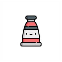 A red and white bottle with a face on it vector