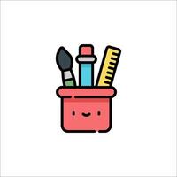 A cute little red container with a ruler, pencils, and other items vector