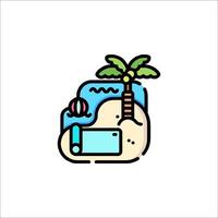 A beach with a palm tree and a phone vector