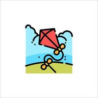 A kite flying in the sky with a red and white background vector