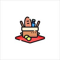 A basket with food and drinks on it vector