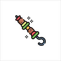 A skewer with meat on it is shown in a line vector