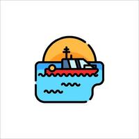 A boat in the ocean with a sunset in the background vector