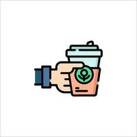A hand holding a cup of coffee with a green leaf on it vector