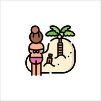 A woman is standing on the beach with a palm tree vector