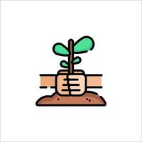 Hands holding a plant in soil, with a white background vector