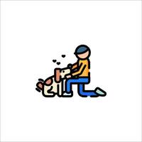 A man is petting a dog in a line style vector