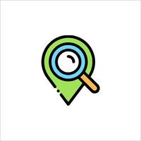 A map pin with a magnifying glass icon vector