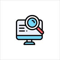 A computer screen with a magnifying glass icon vector