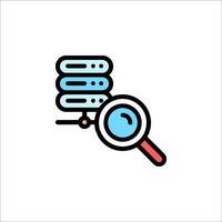 A magnifying glass icon with a computer and a server vector