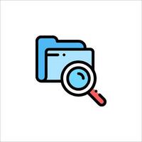 A magnifying glass icon with a folder and a magnifying glass vector