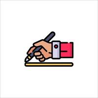 A hand holding a pen and writing on a piece of paper vector