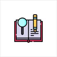 An open book with a pen and magnifying glass vector