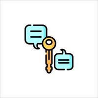 A key and two speech bubbles with the words key and key vector