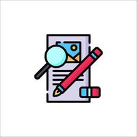 A pen and paper with a magnifying glass on top vector