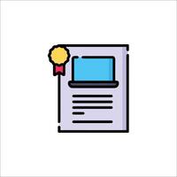 A certificate icon with a computer and a ribbon vector