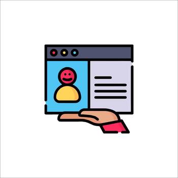 un mano participación un computadora pantalla con un persona en eso vector