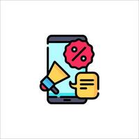 A phone with a red sticker on it and a speech bubble vector