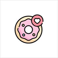 A donut with a heart on it is shown in a flat style vector