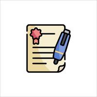 A pen and paper with a certificate icon vector