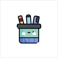 A cute little container with a pencil and a pen in it vector