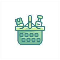 A basket with a bottle of shampoo and other items vector