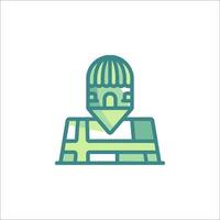 A green and white icon of a man with a hat vector