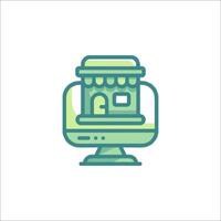 A computer with a green and white background vector