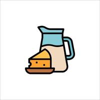 A jug of milk and a piece of cheese on a plate vector