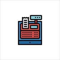 A computer with a paper and a calculator icon vector
