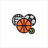 A basketball, soccer ball and ball are shown in a flat design vector