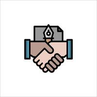 Handshake icon with a pen and paper vector