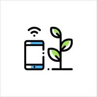 A smartphone and plant are connected to a wifi network vector