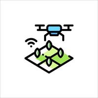 A drone flying over a field with trees vector