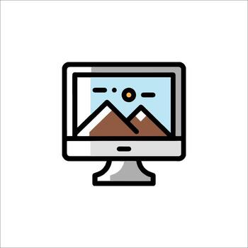 A computer monitor with mountains on it vector