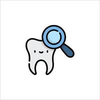 A tooth with a magnifying glass and a smile vector