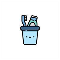 A cartoon toothbrush and toothpaste in a bucket vector